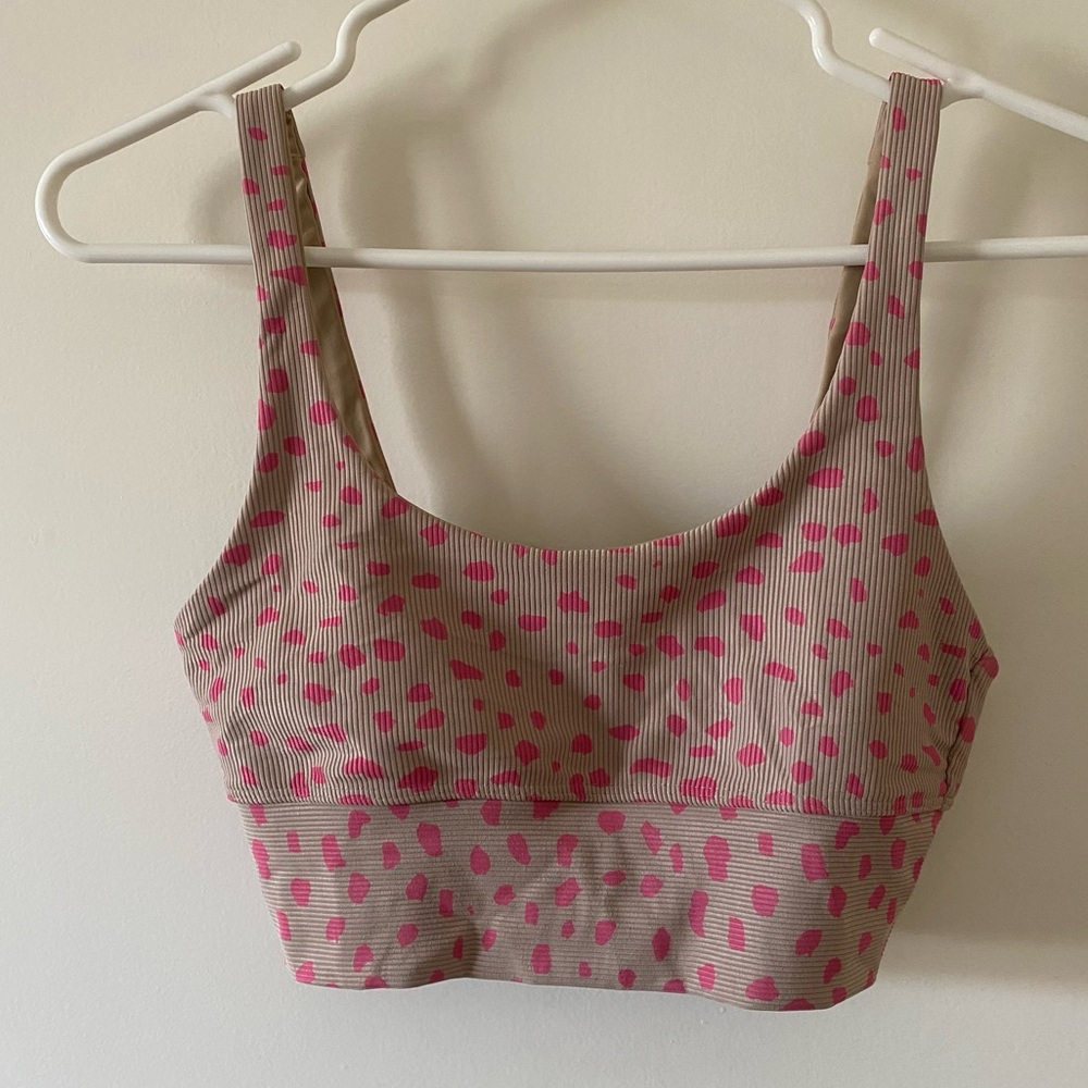 Beach Riot Leah Sports‎ Bra, Tan with Pink Sports, S